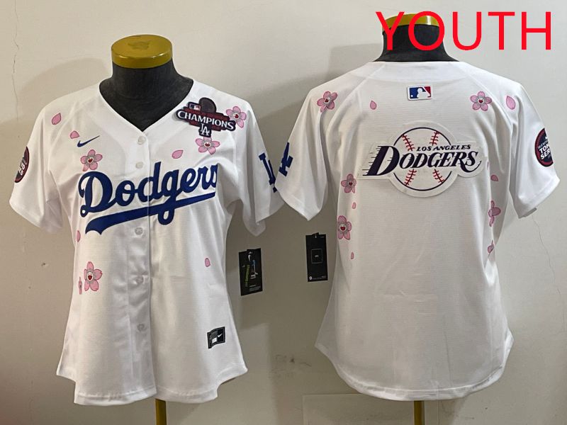 Youth Los Angeles Dodgers Blank White Sakura Edition 2025 Nike MLB Jersey style 26->youth mlb jersey->Youth Jersey